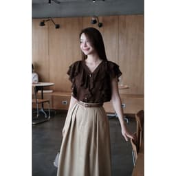 Áo Sơ Mi Nhún Bèo Nâu Choco Chất Chiffon Hàn MACI MCASMNA0396 Thời Trang Nữ Thiết Kế Độc Quyền 6