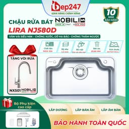 Chậu Rửa Bát NOBINOX ARVO B085 Inox 304 Dày 1.2mm 850x500mm Lòng Sâu 225mm Vân Siêu Mịn Chống Xước Đủ Phụ Kiện 1