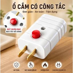 Phích Cắm Điện Có Công Tắc - Phích Cắm Có Công Tắc Hạn Chế Tia Lửa Điện 10A 250VCC, Chân Cắm Chắc Chắn. 8