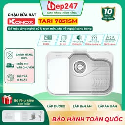 Chậu Rửa Bát Konox Tari 7851SM Inox SUS304 1 Hố Bề Mặt Mịn Lắp Âm/Lắp Dương Kèm Phụ Kiện Chính Hãng 1