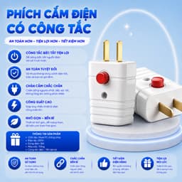 Phích Cắm Điện Có Công Tắc - Phích Cắm Có Công Tắc Hạn Chế Tia Lửa Điện 10A 250VCC, Chân Cắm Chắc Chắn. 1