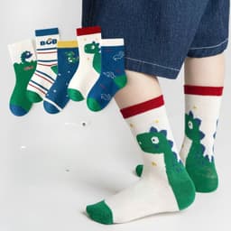 Bộ 5 Đôi Tất Chống Trượt Cho Bé Trai Hình Khủng Long Cotton Mềm Mại, Tất Trẻ Em Dễ Thương Thoáng Khí 3