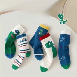 Bộ 5 Đôi Tất Chống Trượt Cho Bé Trai Hình Khủng Long Cotton Mềm Mại, Tất Trẻ Em Dễ Thương Thoáng Khí 6