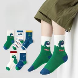 Bộ 5 Đôi Tất Chống Trượt Cho Bé Trai Hình Khủng Long Cotton Mềm Mại, Tất Trẻ Em Dễ Thương Thoáng Khí 4