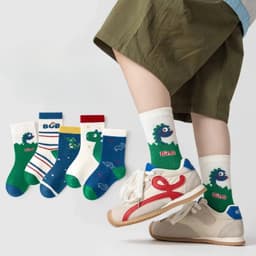 Bộ 5 Đôi Tất Chống Trượt Cho Bé Trai Hình Khủng Long Cotton Mềm Mại, Tất Trẻ Em Dễ Thương Thoáng Khí 5