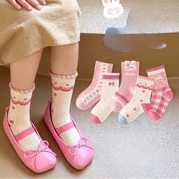 Bộ 5 Đôi Tất Chống Trượt Cho Bé Gái Thỏ Hồng Cotton Mềm Mại, Tất Trẻ Em Dễ Thương Thoáng Khí 8