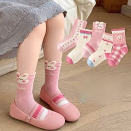 Bộ 5 Đôi Tất Chống Trượt Cho Bé Gái Thỏ Hồng Cotton Mềm Mại, Tất Trẻ Em Dễ Thương Thoáng Khí 4