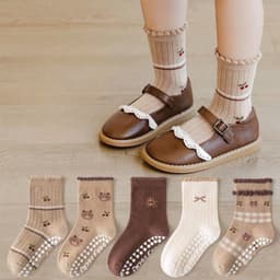 Bộ 5 Đôi Tất Chống Trượt Cho Bé Trai Bé Gái Cotton Mềm Mại, Tất Trẻ Em Dễ Thương Thoáng Khí 2
