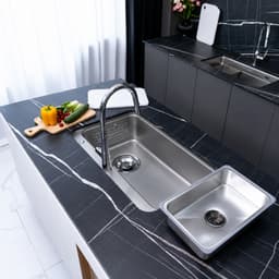 Chậu Rửa Bát NOBINOX NOVA A182 Inox 304 Dày 1.2mm 820x500mm Lòng Sâu 230mm Vân Vải Siêu Mịn Chống Xước Bát Rác Lệch 4