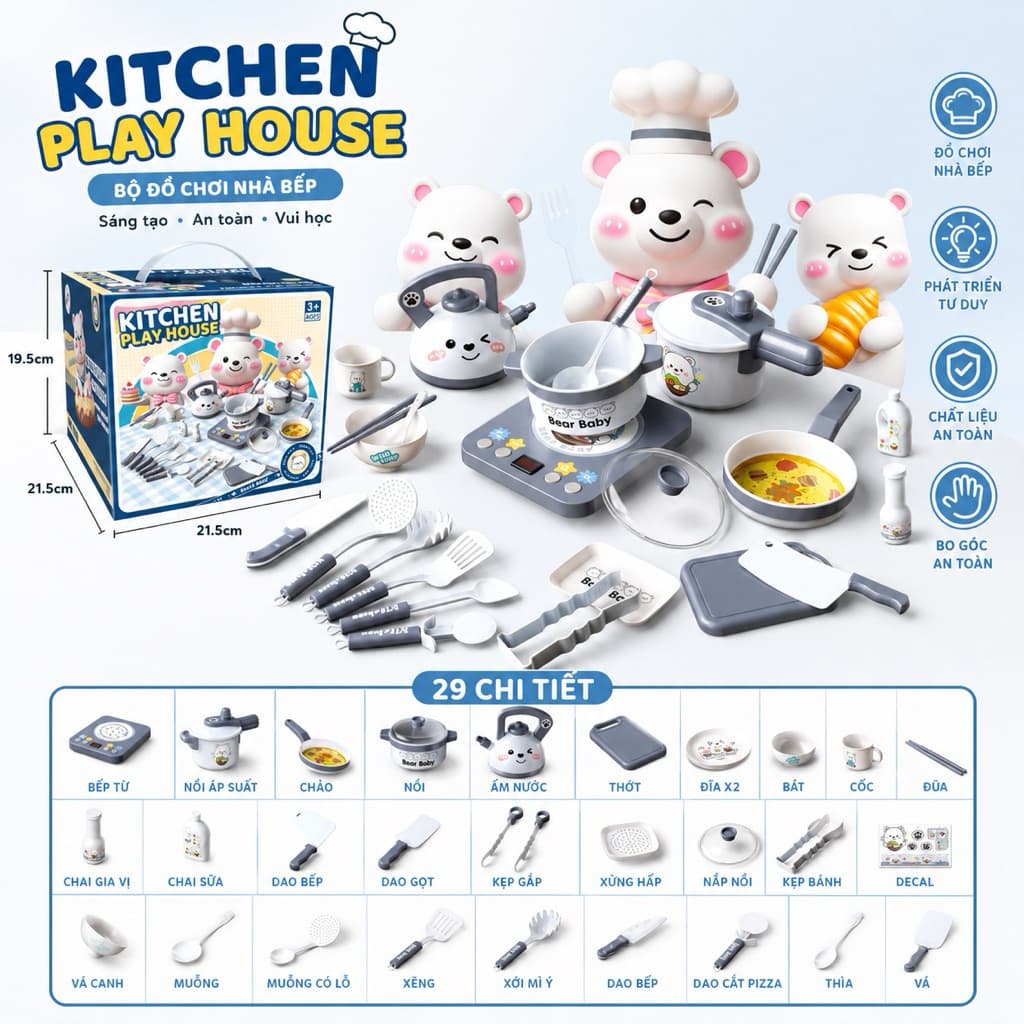 Bộ đồ chơi nấu ăn nhà bếp cho bé , Bếp sài pin aa mô phỏng âm thanh mô phỏng chân thực , giúp bé nhập vai siêu vui