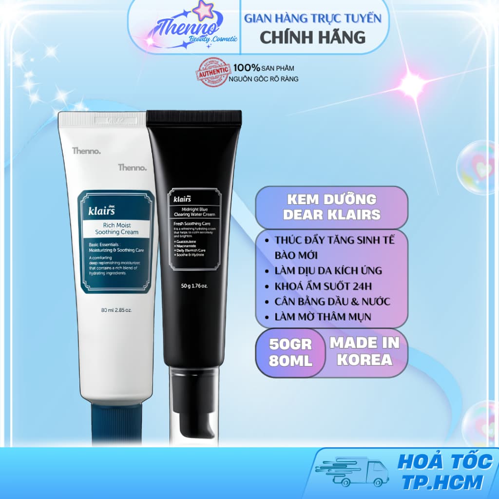 Kem Dưỡng Ẩm Hỗ Trợ Tái Tạo Da Dear Klairs Midnight Blue/Rich Moisture Clearing Water Cream 50g
