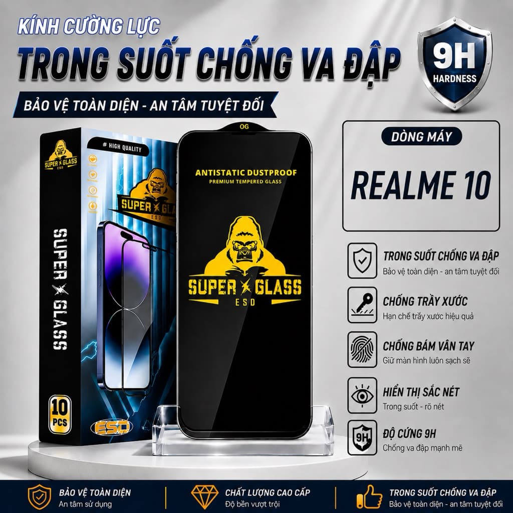 Kính cường lực Realme 10 trong suốt full màn miếng dán bảo vệ màn hình điện thoại realme
