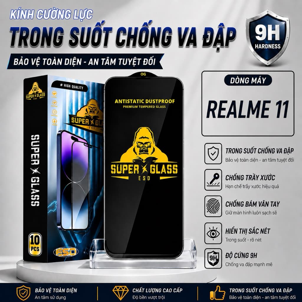 Kính cường lực Realme 11 4G trong suốt full màn miếng dán bảo vệ màn hình điện thoại realme