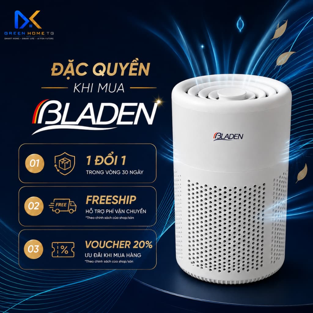 Máy Lọc Không Khí Mini Cao Cấp BLADEN – 2in1 Lọc Bụi Mịn, Khử Mùi, Khuếch Tán Tinh Dầu Cho Phòng Nhỏ