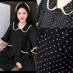 SET ĐỒ BỘ NỮ,ĐỒ MẶC NHÀ,PYJAMA,SET SUÔNG TAY LỠ QUẦN DÀI ĐŨI VÂN MÂY CỔ SEN PHỐI REN CHẤM BI FORM RỘNG BIGSIZE 40-80KG 7