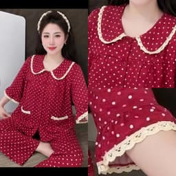 SET ĐỒ BỘ NỮ,ĐỒ MẶC NHÀ,PYJAMA,SET SUÔNG TAY LỠ QUẦN DÀI ĐŨI VÂN MÂY CỔ SEN PHỐI REN CHẤM BI FORM RỘNG BIGSIZE 40-80KG 5