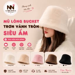 Mũ lông bucket trơn vành tròn siêu ấm, chất lông mềm mịn, nhẹ đầu, giữ form tốt. 1