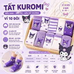 Set 10 Đôi Tất Kuromi Bé Gái Cổ Cao Cotton Mềm Mại Co Giãn Thấm Hút Mồ Hôi Vớ Hoạt Hình Dễ Thương Size S M L 1