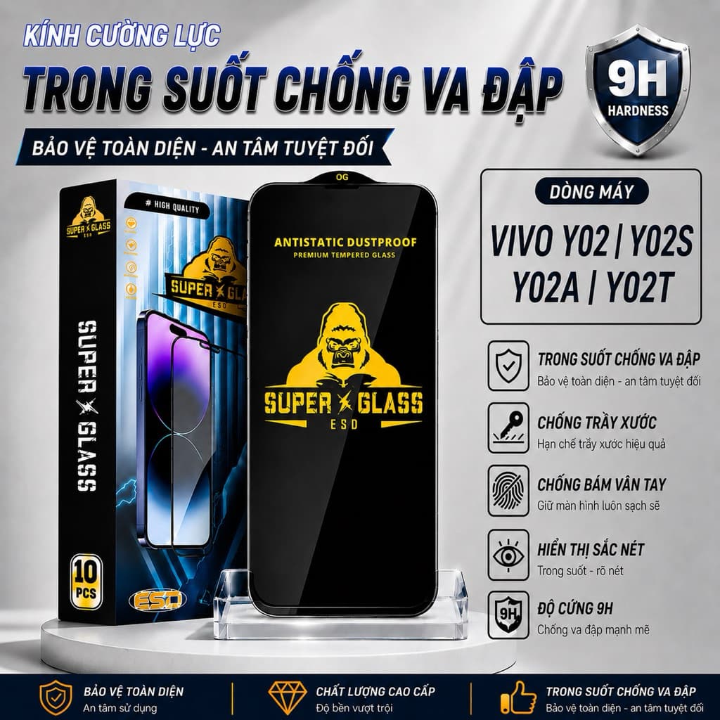 Kính cường lực Vivo Y02S, Y02,Y02T,Y02A cao cấp thế hệ mới full màn miếng dán bảo vệ màn hình điện thoại