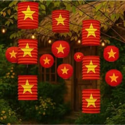 Combo 10 lồng đèn giấy xếp DIYDECORSG, lồng đèn hình ống trụ Trung thu, mẫu hoạt hình con vật 18.5cm 9