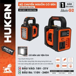 Bộ chuyển nguồn HUKAN G2-INI2102LI, Chuyển pin 21V - 220V, Tích hợp đèn LED - cổng sạc USB/Type-C 1
