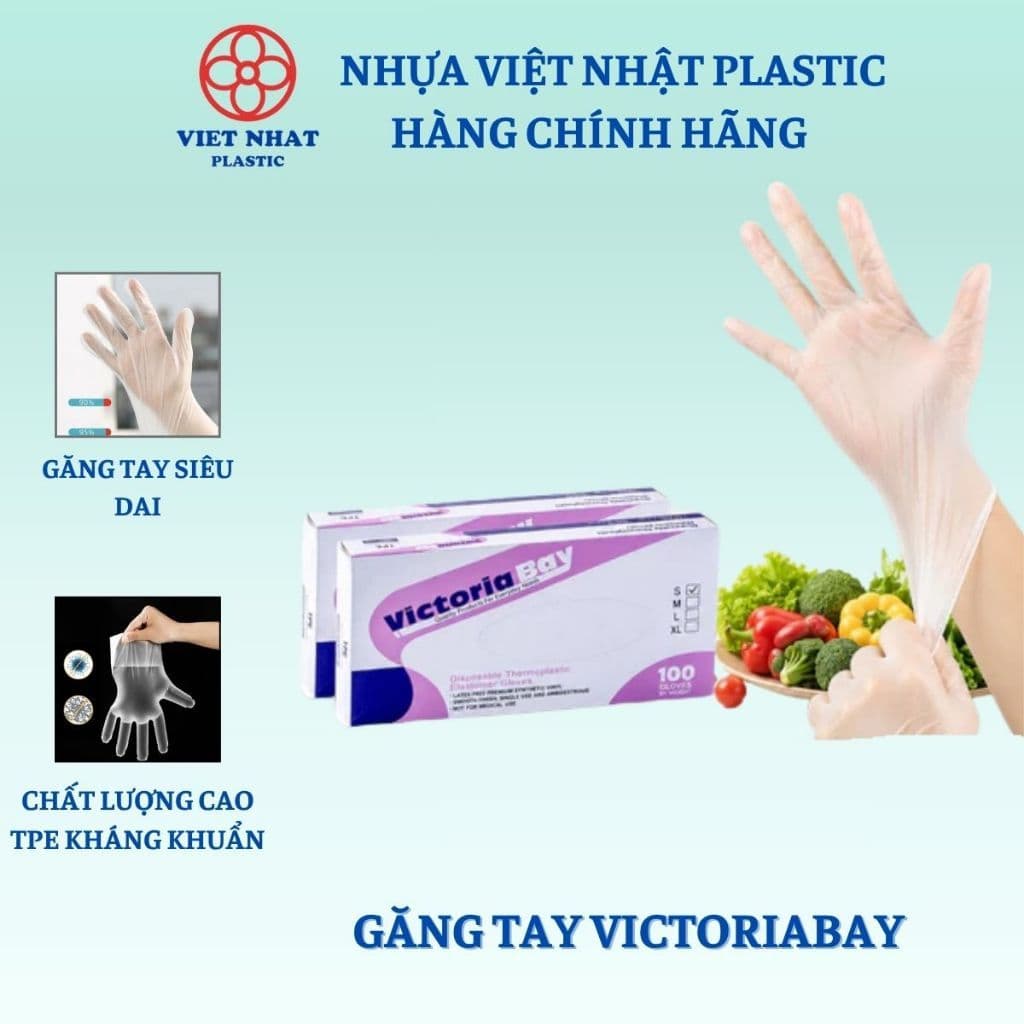 Hộp Găng Tay Siêu Dai Kháng Khuẩn VictoryaBay, Găng tay nilon - Việt Nhật Plastic Official
