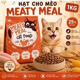 Combo 2 túi (=2kg) Thức ăn Cho Mèo Hạt Khô vị gà ngũ cốc Meaty Meal Dành Cho Mèo Trưởng Thành 2
