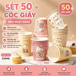 Set 50 Cốc Giấy Chịu Nhiệt Dùng 1 Lần, Dung Tích 220ml, Cốc Dùng 1 Lần Cao Cấp An Toàn Cho Sức Khoẻ 1