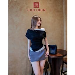 Áo Cổ Lệch Nữ 2 Lớp Chất Giấy JUSTDUN DN6 – Co Giãn, Thoáng Mát, Tôn Dáng 6
