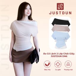 Áo Cổ Lệch Nữ 2 Lớp Chất Giấy JUSTDUN DN6 – Co Giãn, Thoáng Mát, Tôn Dáng 1