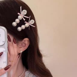 Kẹp Tóc Nơ Hồng Đính Ngọc Trai Phong Cách Hàn Quốc – Kẹp Tóc Nữ Nhẹ Nhàng Xinh Xắn 3