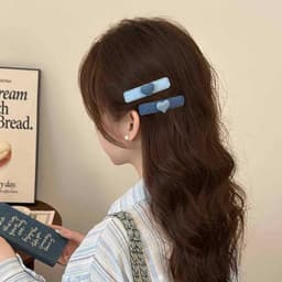 Kẹp Tóc Trái Tim Phối Màu Xanh Phong Cách Hàn Quốc – Kẹp Mái Nữ Vintage Dễ Thương 1