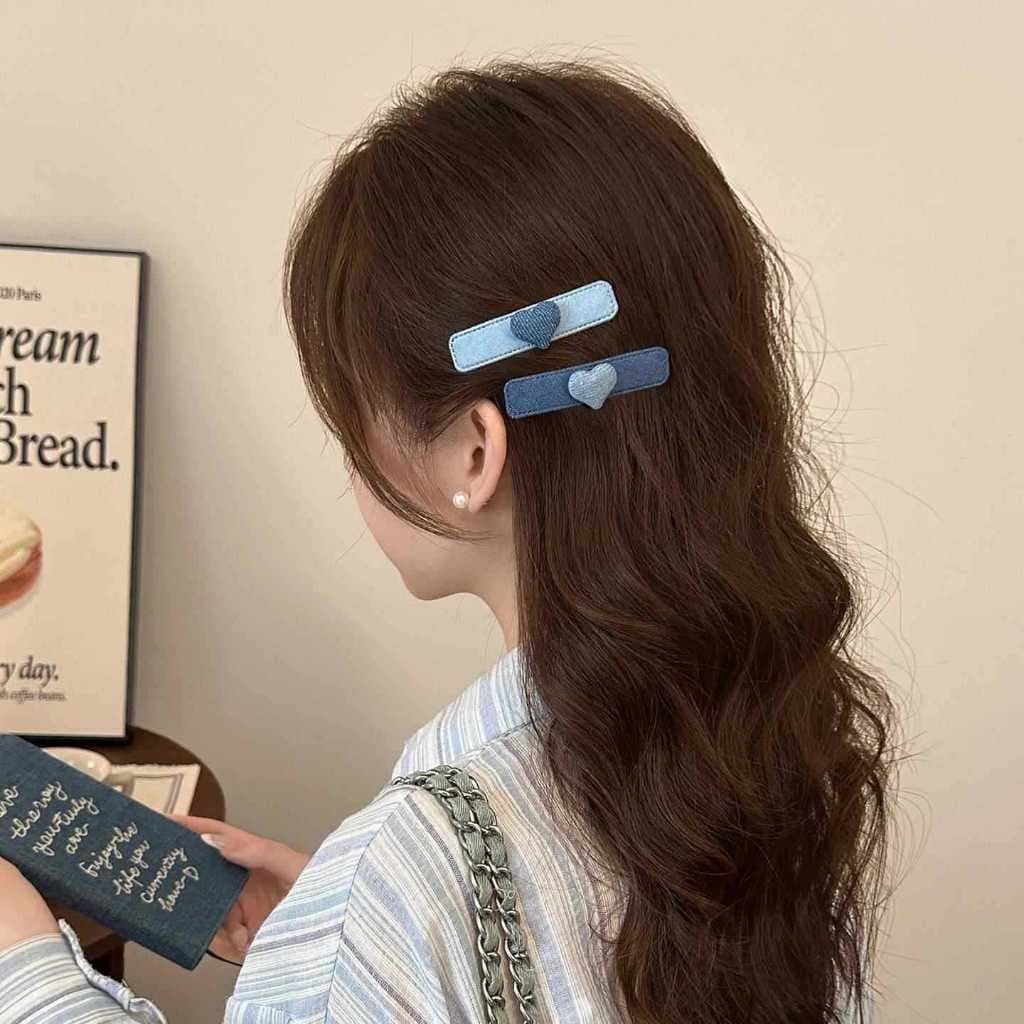 Kẹp Tóc Trái Tim Phối Màu Xanh Phong Cách Hàn Quốc – Kẹp Mái Nữ Vintage Dễ Thương