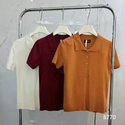 𝑨𝒏𝒏𝑺𝒕𝒖𝒅𝒊𝒐 [SẴN]𝐖𝐆𝐖𝐄/ Áo Len Mongtoghi Cổ Polo Phối Cúc WG.WE 8770, Áo Len Dệt Kim Nữ Cổ Bẻ Tay Ngắn Form Ôm 8