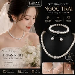 Set Trang Sức Cô Dâu Ngọc Trai 3 Món – Vòng Cổ Vòng Tay Khuyên Tai Ngọc Trai Sang Trọng Dự Tiệc Cưới 1