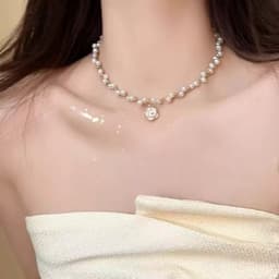 Dây Chuyền Ngọc Trai Hoa Trà Trắng Cô Dâu Thanh Lịch – Vòng Cổ Ngọc Trai Nữ Mặt Hoa Đính Đá Sang Trọng Dự Tiệc Cưới 2