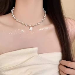 Dây Chuyền Ngọc Trai Hoa Trà Trắng Cô Dâu Thanh Lịch – Vòng Cổ Ngọc Trai Nữ Mặt Hoa Đính Đá Sang Trọng Dự Tiệc Cưới 4
