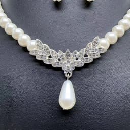 Bộ Trang Sức Cô Dâu Ngọc Trai 2 Món – Vòng Cổ Khuyên Tai Ngọc Trai Giọt Nước Đính Đá Sang Trọng 3