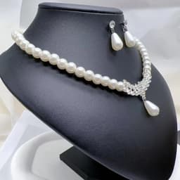 Bộ Trang Sức Cô Dâu Ngọc Trai 2 Món – Vòng Cổ Khuyên Tai Ngọc Trai Giọt Nước Đính Đá Sang Trọng 5