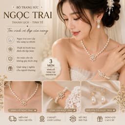 Set Trang Sức Cô Dâu Ngọc Trai 3 Món – Vòng Cổ Vòng Tay Khuyên Tai Hoa Đính Đá Sang Trọng 1