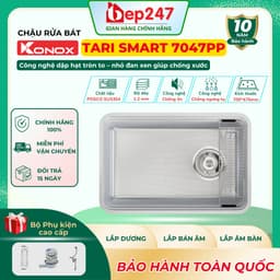 Chậu Rửa Bát Konox Tari Smart 7047PP Inox SUS304 Chống Xước 1 Hố Cao Cấp 700x470mm Lắp Âm Bàn Đá 1