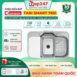 Chậu Rửa Bát Konox Tari Smart 7851 Inox POSCO SUS304 1 Hố Chống Xước Smart Kèm Đủ Phụ Kiện 1