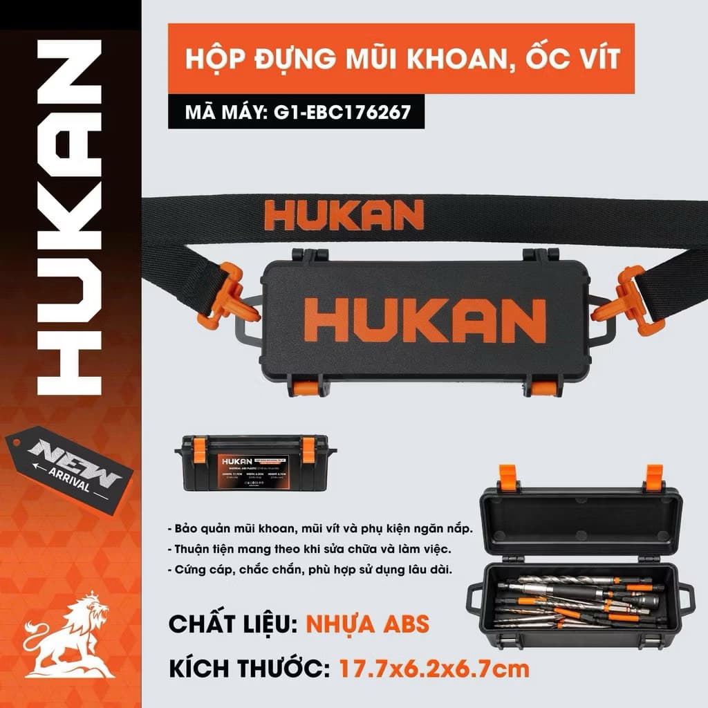 Hộp Đựng Mũi Khoan Mũi Vít HUKAN G1-EBC176267, Hộp Nhựa ABS Chắc Chắn, Đựng Phụ Kiện Dụng Cụ, Có Quai Xách, 17.7x6.2x6.7