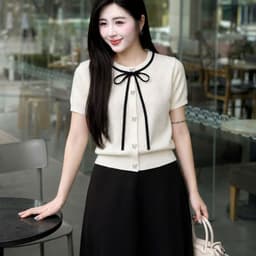 Áo Len Nữ Ngắn Tay Phối Nơ Tiểu Thư, Chất Len Dệt Kim Mềm Mịn Phong Các Trẻ Trung 2