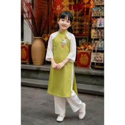 Áo dài thêu cho bé gái 3 màu vàng , đỏ, xanh chất liệu lụa Vân Châu cao cấp - đủ size cho bé tới 48 ký 8