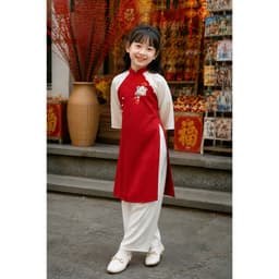 Áo dài thêu cho bé gái 3 màu vàng , đỏ, xanh chất liệu lụa Vân Châu cao cấp - đủ size cho bé tới 48 ký 6