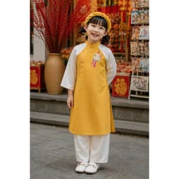 Áo dài thêu cho bé gái 3 màu vàng , đỏ, xanh chất liệu lụa Vân Châu cao cấp - đủ size cho bé tới 48 ký 4