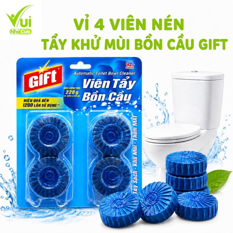 Viên Tẩy Bồn Cầu Gift Vỉ 4 Viên Làm Sạch Két Nước Khử Mùi GD34 - Viên Thả Bồn Cầu Gift Màu Xanh