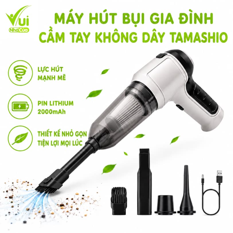 Máy Hút Bụi Cầm Tay Không Dây Sạc USB Tamashio GD47 - Máy Hút Bụi Mini Cầm Tay Không Dây ÔTô Nhà Cửa