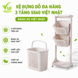 Xe Đẩy Đựng Quần Áo Kèm Sọt Để Đồ 2, 3 Tầng GD52 - Kệ Đựng Đồ Đa Năng 3 Tầng Có Bánh Xe Việt Nhật 1